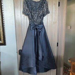 R&M Richards Navy Blue Sequin Tiered High Low Dress